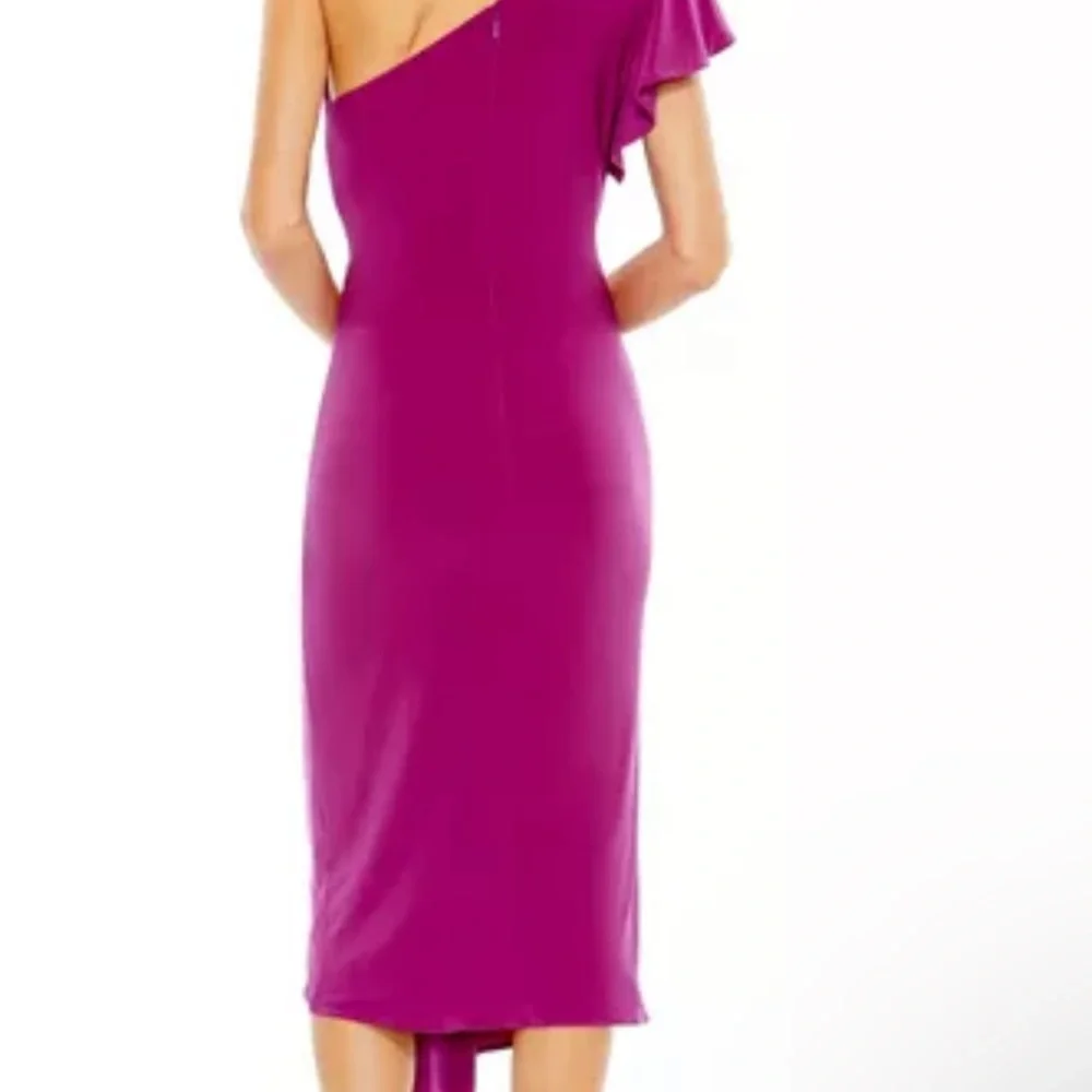 NWT Mac Duggal 12480 Women’s One Shoulder Midi Length Dress Magenta Size 12 - Picture 2 of 9
